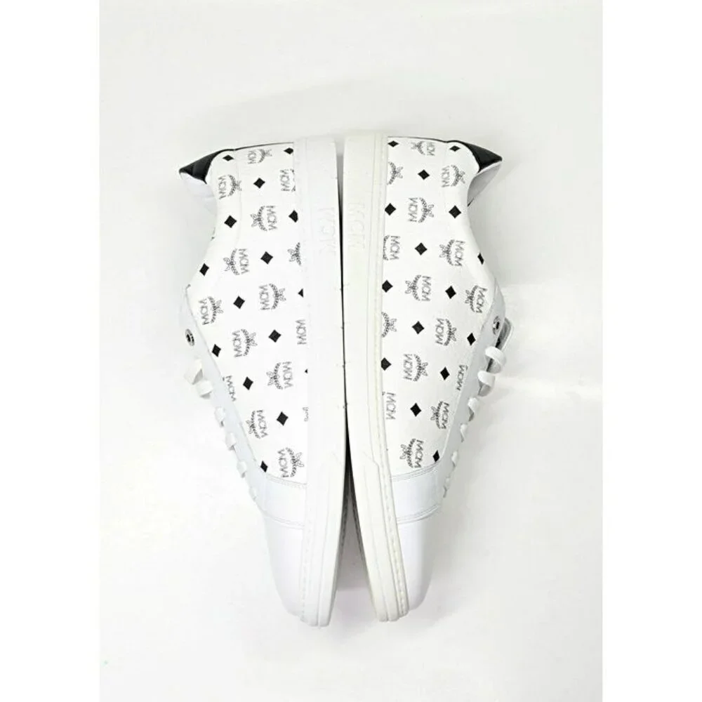 MCM Men's Terrain Derby Visetos Logo White Leather Sneakers Size 46 (MSRP $450)